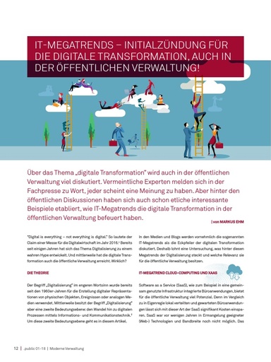 Beitrag in der .public / Ausgabe 01-2018: IT-Megatrends – Initialzündung für die digitale Transformation, auch in der öffentlichen Verwaltung!