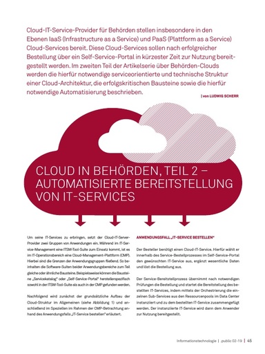 Beitrag in der .public / Ausgabe 02-2019: Cloud in Behörden, Teil 2 – Automatisierte Bereitstellung von IT-Services
