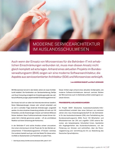 Beitrag in der .public / Ausgabe 01-2018: Moderne Servicearchitektur im Auslandsschulwesen