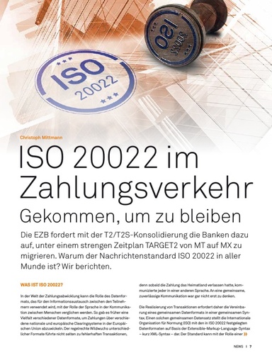 ISO 20022 im Zahlungsverkehr. Gekommen, um zu bleiben