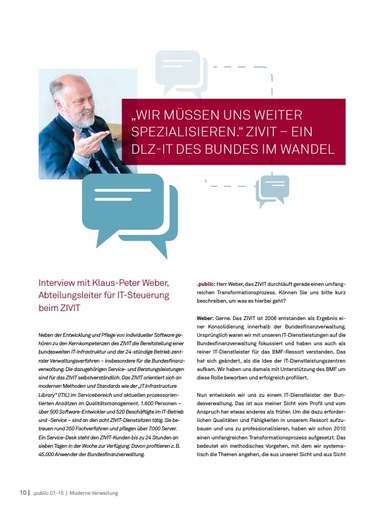 Beitrag in der .public / Ausgabe 01-2015: Interview mit Klaus-Peter Weber, Abteilungsleiter für IT-Steuerung beim ZIVIT