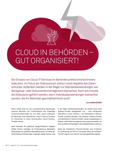Beitrag in der .public / Ausgabe 01-2019: Cloud in Behörden – gut organisiert!