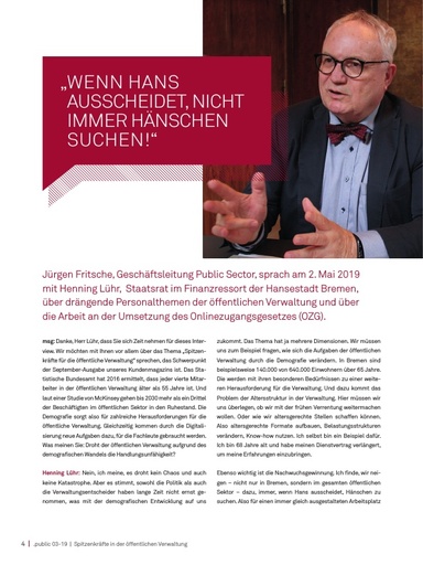 Beitrag in der .public / Ausgabe 03-2019: „ Wenn Hans ausscheidet, nicht immer Hänschen suchen!“