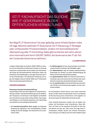 Beitrag in der .public / Ausgabe 02-2018: Ist IT-Fachaufsicht das Gleiche wie IT-Governance in der öffentlichen Verwaltung?