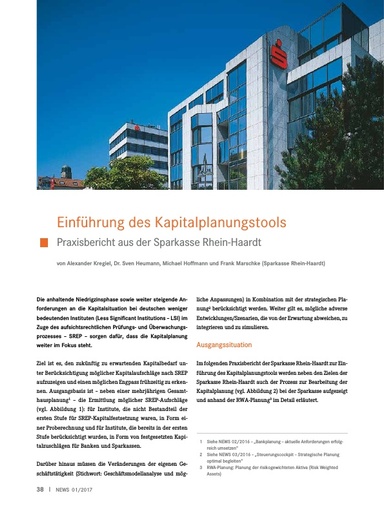 Einführung des Kapitalplanungstools - Praxisbericht aus der Sparkasse Rhein-Haardt
