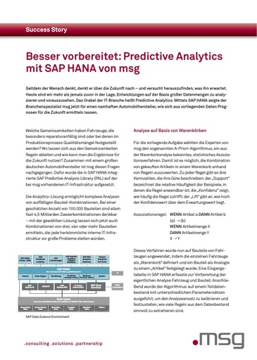 Besser vorbereitet: Predictive Analytics mit SAP HANA von msg