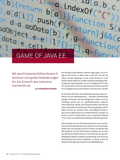 Beitrag in der .public / Ausgabe 01-2018: Game of Java EE