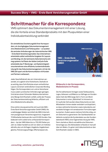 VMG - Erste Bank Versicherungsmakler GmbH: Schrittmacher für die Korrespondenz