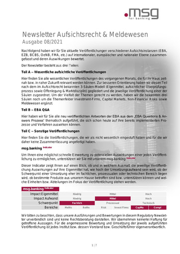 Newsletter Aufsichtsrecht & Meldewesen 08-2021 Ausgabe Österreich