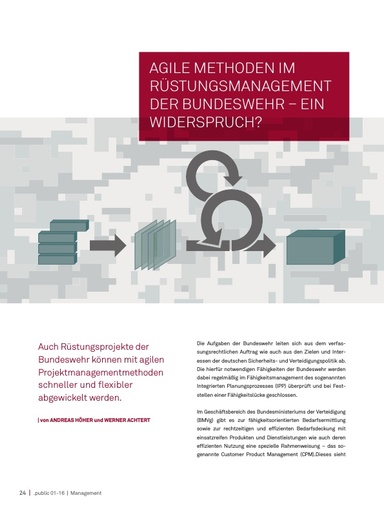 Beitrag in der .public / Ausgabe 01-2016: Agile Methoden im Rüstungsmanagement der Bundeswehr – ein Widerspruch?