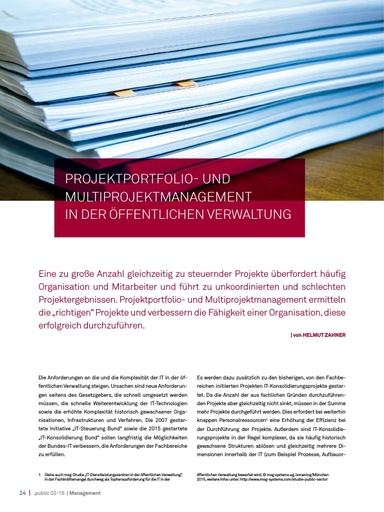 Beitrag in der .public / Ausgabe 02-2016: Projektportfolie- und Multiprojektmanagement in der öffentlichen Verwaltung