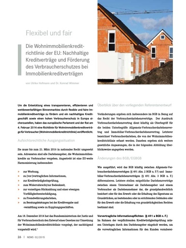 Flexibel und fair - Die Wohnimmobilienkreditrichtlinie der EU: Nachhaltige Kreditverträge und Förderung des Verbraucherschutzes bei Immobilienkreditverträgen