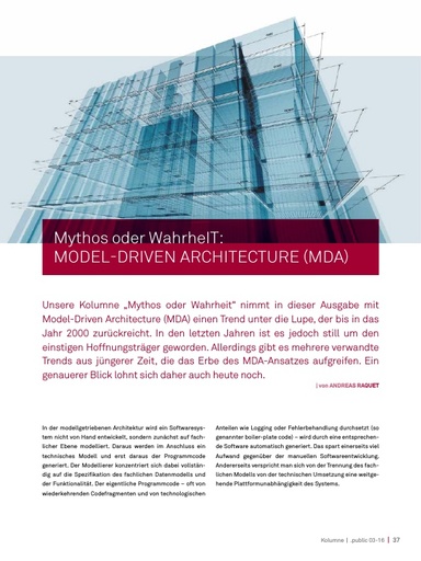 Beitrag in der .public / Ausgabe 03-2016: Mythos oder Wahrheit - Model Driven Architecture
