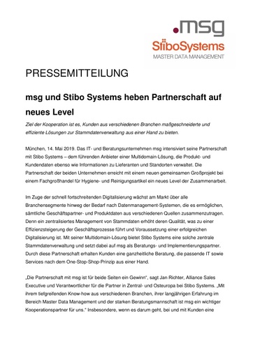 msg und Stibo Systems heben Partnerschaft auf neues Level