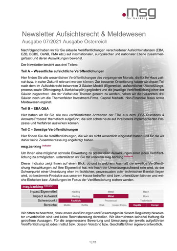 Newsletter Aufsichtsrecht & Meldewesen 07-2021, Ausgabe Österreich