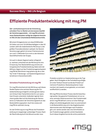 ING Life Belgium: Effiziente Produktentwicklung mit msg.PM