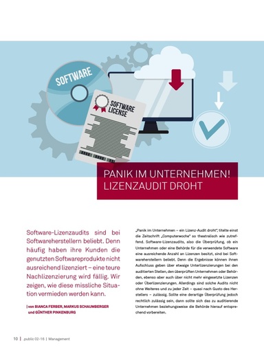 Beitrag in der .public / Ausgabe 02-2016: Panik im Unternehmen! Lizenzaudit droht