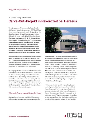 Heraeus - Carve-Out-Projekt in Rekordzeit bei Heraeus