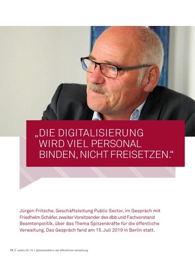 Beitrag in der .public / Ausgabe 03-2019: "Die Digitalisierung wird viel Personal binden, nicht freisetzen."