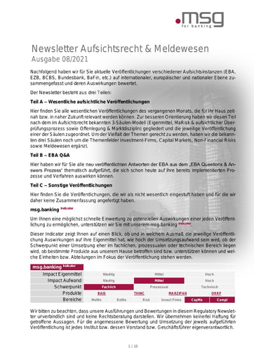 Newsletter Aufsichtsrecht & Meldewesen 08-2021 Ausgabe Deutschland