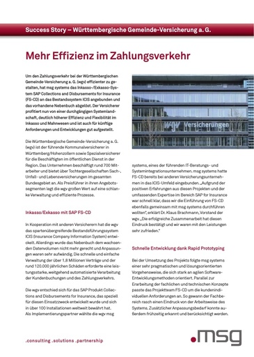 Württembergische Gemeinde-Versicherung a. G.: Mehr Effizienz im Zahlungsverkehr